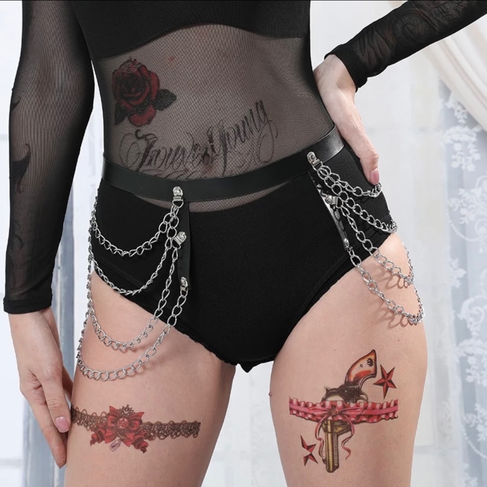 Black Layered Leather Waist Harness Belt